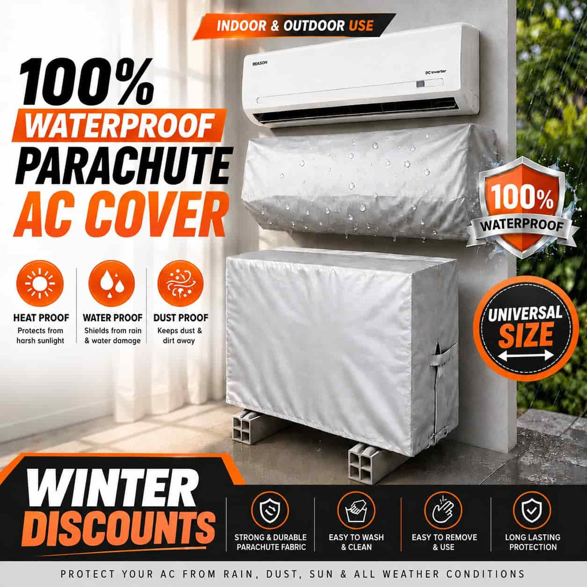 AC Dust Cover - (Inner + Outer) Water & Dust Proof | Universal Size